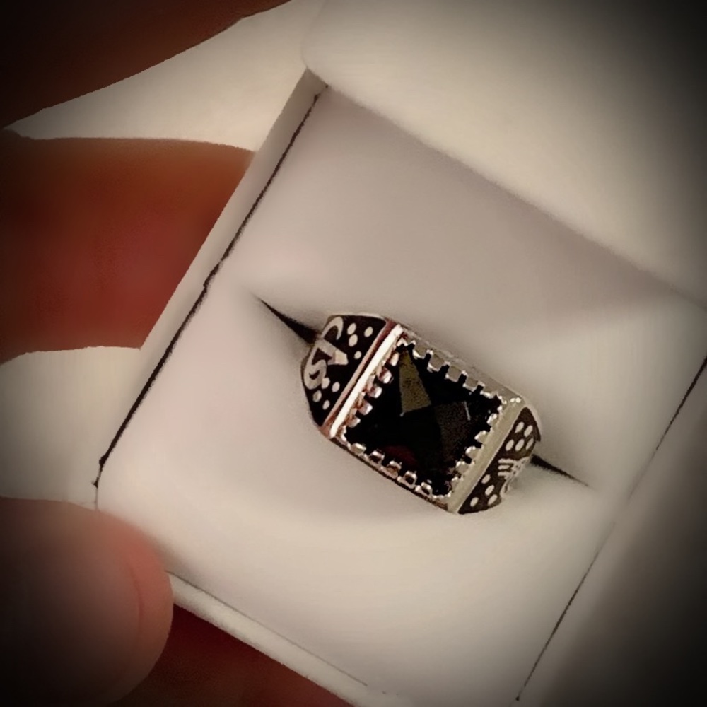 Size 12.5 Black Gold Hematite Gem Solid 925 Ring